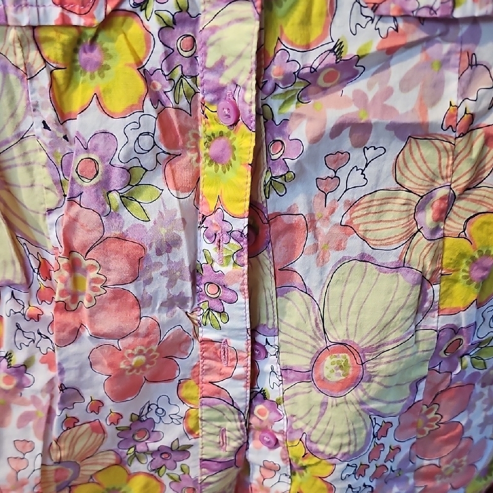 Cherokee Girl's Floral Top - Pink and Yellow Button Up Size Large 10/12 - Picture 6 of 7